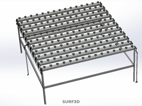 CONFIGURACIÓN DE GRANJA HIDROPONICA PLANTAS DE CRECIMIENTO EN MACETAS REDES TUBOS NFT PARALELOS Modelo 3D