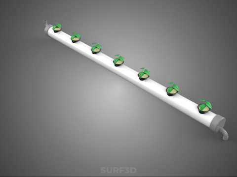 NFT HYDROPONIC PVC TUBE GROWING CHANNEL ROW MODULE NETPOT NETCUP 3D Model