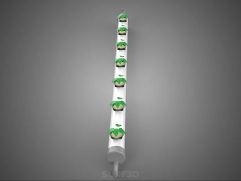 NFT HYDROPONIC PVC TUBE GROWING CHANNEL ROW MODULE NETPOT NETCUP 3D Model