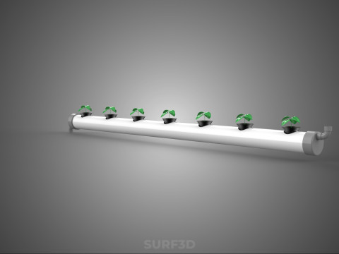 NFT HYDROPONIC PVC TUBE GROWING CHANNEL ROW MODULE NETPOT NETCUP 3D Model
