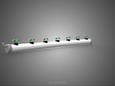 NFT HYDROPONIC PVC TUBE GROWING CHANNEL ROW MODULE NETPOT NETCUP 3D Model