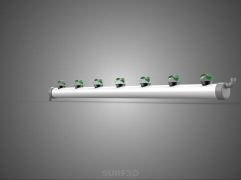 NFT HYDROPONIC PVC TUBE GROWING CHANNEL ROW MODULE NETPOT NETCUP 3D Model
