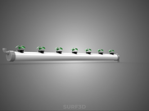 NFT HYDROPONIC PVC TUBE GROWING CHANNEL ROW MODULE NETPOT NETCUP 3D Model