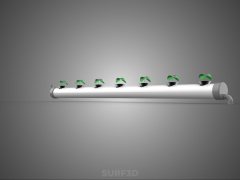 NFT HYDROPONIC PVC TUBE GROWING CHANNEL ROW MODULE NETPOT NETCUP 3D Model