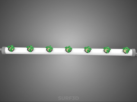 NFT HYDROPONIC PVC TUBE GROWING CHANNEL ROW MODULE NETPOT NETCUP 3D Model