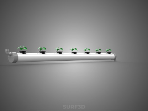 NFT HYDROPONIC PVC TUBE GROWING CHANNEL ROW MODULE NETPOT NETCUP 3D Model