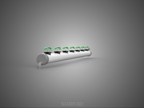 NFT HYDROPONIC PVC TUBE GROWING CHANNEL ROW MODULE NETPOT NETCUP 3D Model