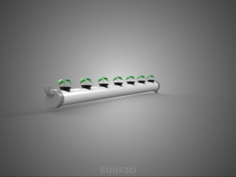 NFT HYDROPONIC PVC TUBE GROWING CHANNEL ROW MODULE NETPOT NETCUP 3D Model
