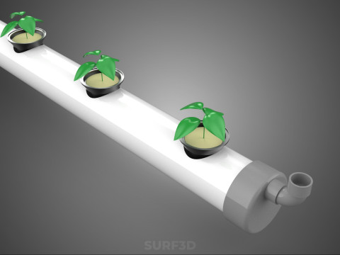 NFT HYDROPONIC PVC TUBE GROWING CHANNEL ROW MODULE NETPOT NETCUP 3D Model