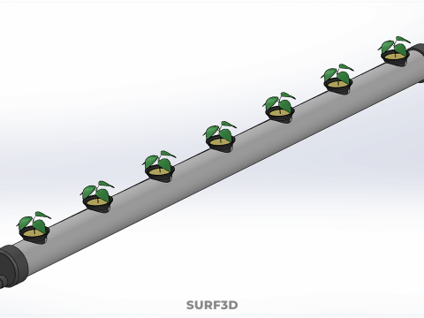 NFT HYDROPONIC PVC TUBE GROWING CHANNEL ROW MODULE NETPOT NETCUP 3D Model