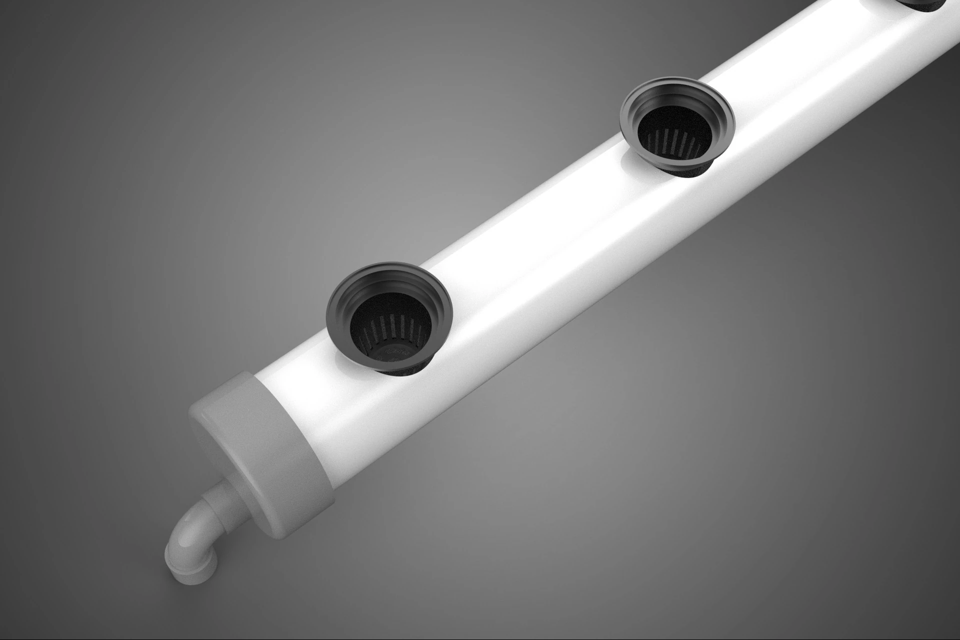 HYDROPONICS PVC TUBE ROOTS PLANTS CHANNEL END CAP NET POTS ROW 3D Model .c4d .max .obj .3ds .fbx .stl .blend 