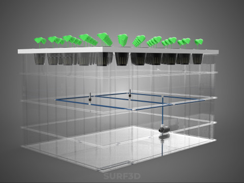 PRZEZROCZYSTY AEROPONICZNY ZBIORNIK NA UPRAWY ROŚLIN DONICZKI Z POMPĄ PODSTAWA DO UPRAW Model 3D