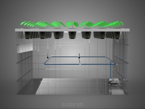 PRZEZROCZYSTY AEROPONICZNY ZBIORNIK NA UPRAWY ROŚLIN DONICZKI Z POMPĄ PODSTAWA DO UPRAW Model 3D