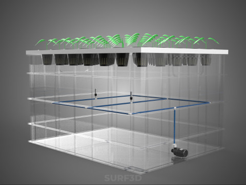 PRZEZROCZYSTY AEROPONICZNY ZBIORNIK NA UPRAWY ROŚLIN DONICZKI Z POMPĄ PODSTAWA DO UPRAW Model 3D