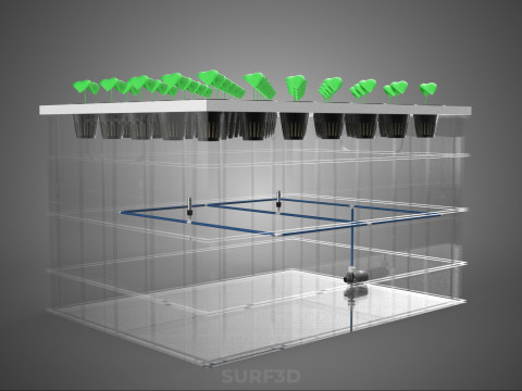 PRZEZROCZYSTY AEROPONICZNY ZBIORNIK NA UPRAWY ROŚLIN DONICZKI Z POMPĄ PODSTAWA DO UPRAW Model 3D