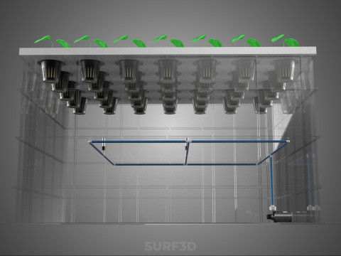 PRZEZROCZYSTY AEROPONICZNY ZBIORNIK NA UPRAWY ROŚLIN DONICZKI Z POMPĄ PODSTAWA DO UPRAW Model 3D
