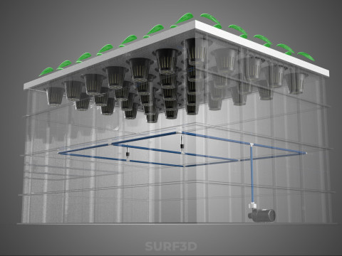 PRZEZROCZYSTY AEROPONICZNY ZBIORNIK NA UPRAWY ROŚLIN DONICZKI Z POMPĄ PODSTAWA DO UPRAW Model 3D