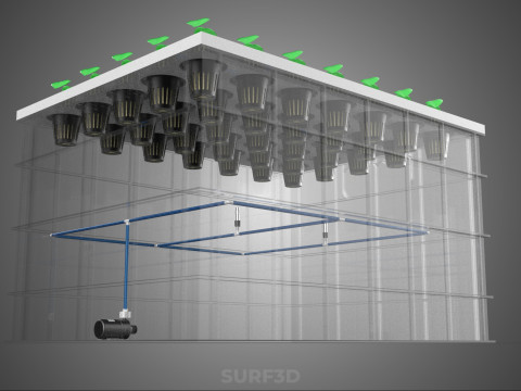 PRZEZROCZYSTY AEROPONICZNY ZBIORNIK NA UPRAWY ROŚLIN DONICZKI Z POMPĄ PODSTAWA DO UPRAW Model 3D