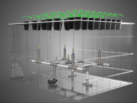 묘목 에어로포닉 박스 그리드 식물 뿌리 트레이 재배 정원 3D 모델