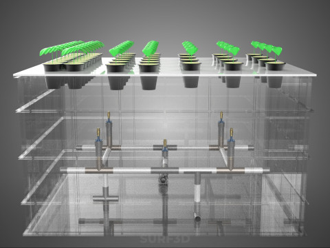묘목 에어로포닉 박스 그리드 식물 뿌리 트레이 재배 정원 3D 모델