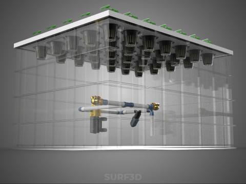 BANDEJA DE CULTIVO DE BOMBA DE AGUA DE COPA DE RED DE CULTIVO DE PLANTAS AEROPÓNICAS TRANSPARENTES Modelo 3D