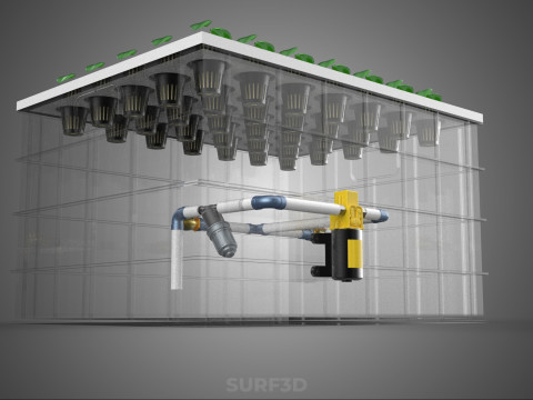 BANDEJA DE CULTIVO DE BOMBA DE AGUA DE COPA DE RED DE CULTIVO DE PLANTAS AEROPÓNICAS TRANSPARENTES Modelo 3D
