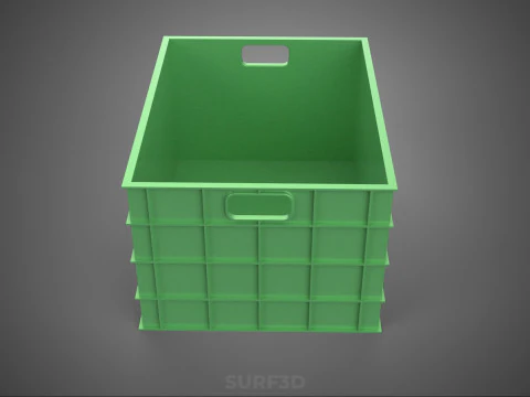 STANDARD SQUARE GREEN MODULAR UTILITY STORAGE PLASTIC CRATE BOX 3D Model