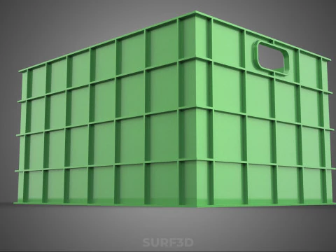 STANDARD SQUARE GREEN MODULAR UTILITY STORAGE PLASTIC CRATE BOX 3D Model