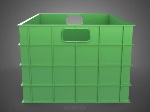 STANDARD SQUARE GREEN MODULAR UTILITY STORAGE PLASTIC CRATE BOX 3D Model