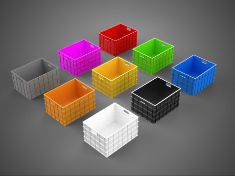 COLLECTION STANDARD COLORFUL PLASTIC CRATE BOX CONTAINER STORAGE 3D Model