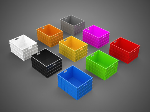 COLLECTION STANDARD COLORFUL PLASTIC CRATE BOX CONTAINER STORAGE 3D Model