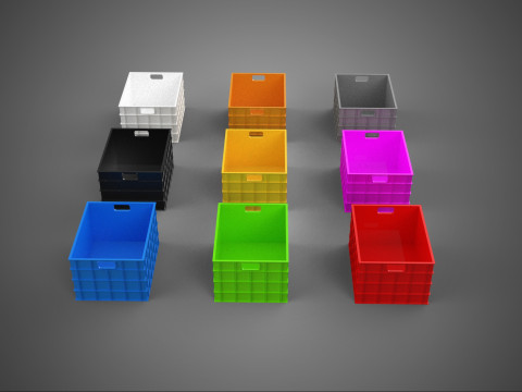 COLLECTION STANDARD COLORFUL PLASTIC CRATE BOX CONTAINER STORAGE 3D Model