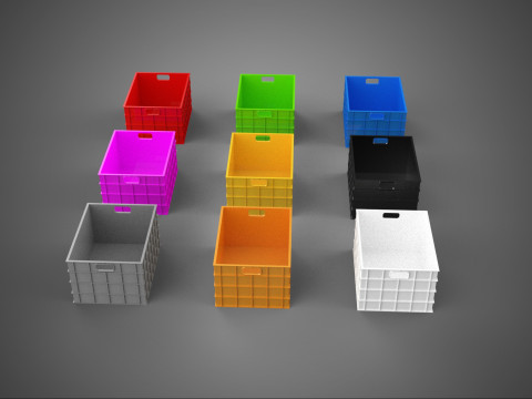 COLLECTION STANDARD COLORFUL PLASTIC CRATE BOX CONTAINER STORAGE 3D Model