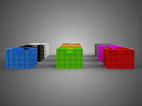 COLLECTION STANDARD COLORFUL PLASTIC CRATE BOX CONTAINER STORAGE 3D Model