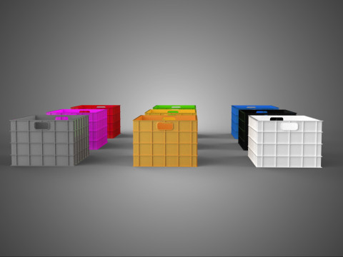 COLLECTION STANDARD COLORFUL PLASTIC CRATE BOX CONTAINER STORAGE 3D Model