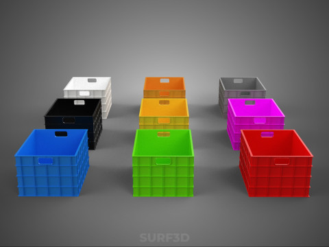 COLLECTION STANDARD COLORFUL PLASTIC CRATE BOX CONTAINER STORAGE 3D Model