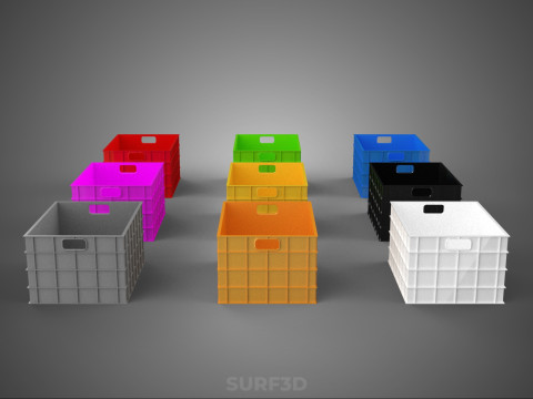 COLLECTION STANDARD COLORFUL PLASTIC CRATE BOX CONTAINER STORAGE 3D Model