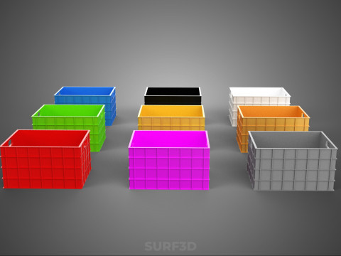 COLLECTION STANDARD COLORFUL PLASTIC CRATE BOX CONTAINER STORAGE 3D Model
