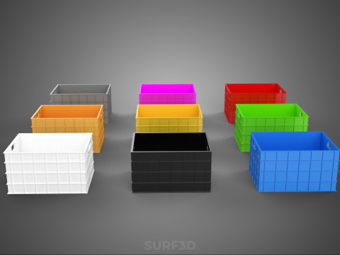 COLLECTION STANDARD COLORFUL PLASTIC CRATE BOX CONTAINER STORAGE 3D Model