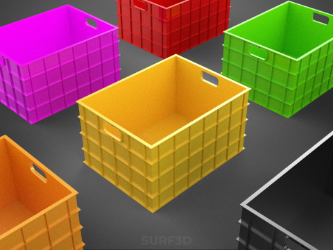COLLECTION STANDARD COLORFUL PLASTIC CRATE BOX CONTAINER STORAGE 3D Model