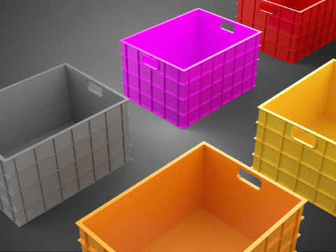 COLLECTION STANDARD COLORFUL PLASTIC CRATE BOX CONTAINER STORAGE 3D Model