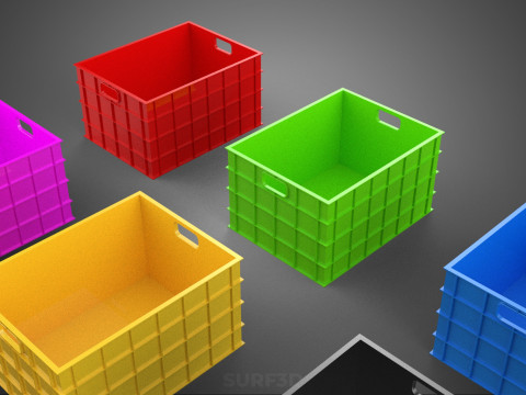 COLLECTION STANDARD COLORFUL PLASTIC CRATE BOX CONTAINER STORAGE 3D Model
