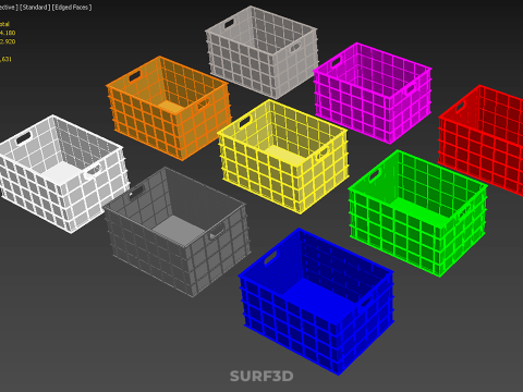 COLLECTION STANDARD COLORFUL PLASTIC CRATE BOX CONTAINER STORAGE 3D Model