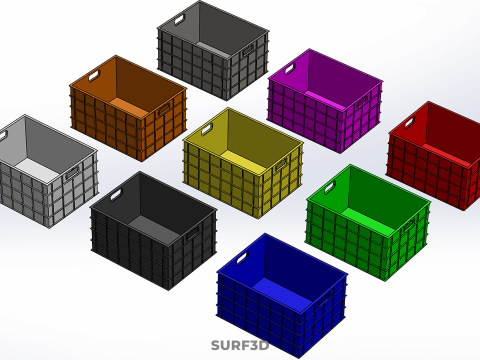 COLLECTION STANDARD COLORFUL PLASTIC CRATE BOX CONTAINER STORAGE 3D Model