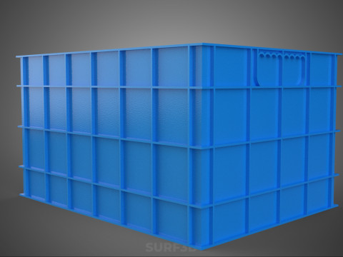 水魚ブループラスチックボックス木枠コンテナ収納ラックタンク 3Dモデル