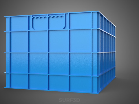 水魚ブループラスチックボックス木枠コンテナ収納ラックタンク 3Dモデル