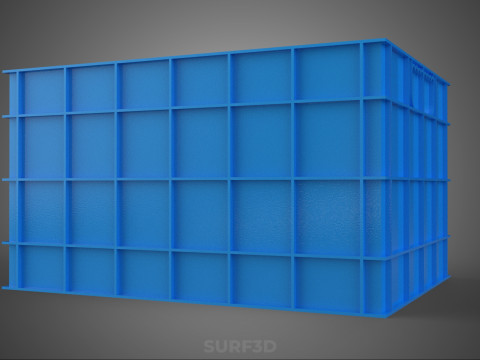 水魚ブループラスチックボックス木枠コンテナ収納ラックタンク 3Dモデル