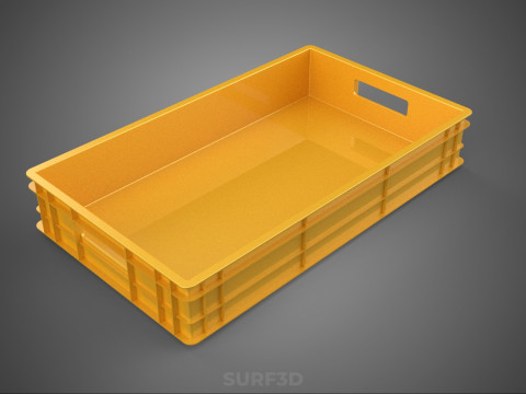 STANDARD RECTANGULAR YELLOW PLASTIC CRATE BOX HANDHOLD CONTAINER 3D Model