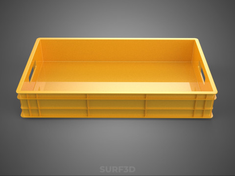 STANDARD RECTANGULAR YELLOW PLASTIC CRATE BOX HANDHOLD CONTAINER 3D Model
