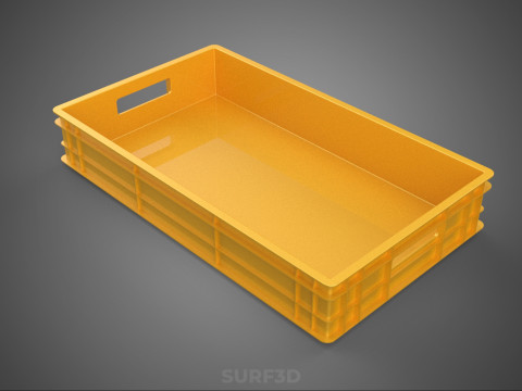 STANDARD RECTANGULAR YELLOW PLASTIC CRATE BOX HANDHOLD CONTAINER 3D Model
